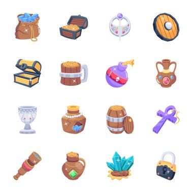 Pack of Treasure Hunting 2D Icons