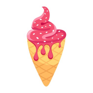 ice cream cone with strawberry and chocolate. vector illustration