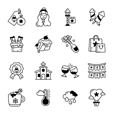 Doodle Set of Christmas Celebration Icons