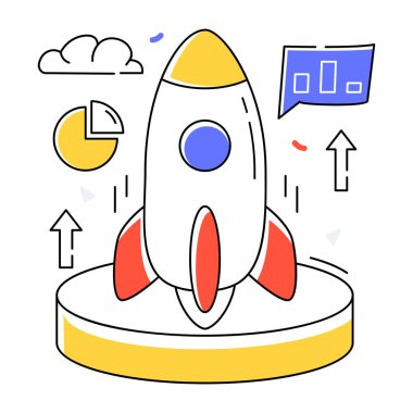 rocket launch with startup icons vector illustration design
