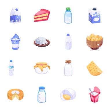 Pack of 16 Dairy 2D Icons