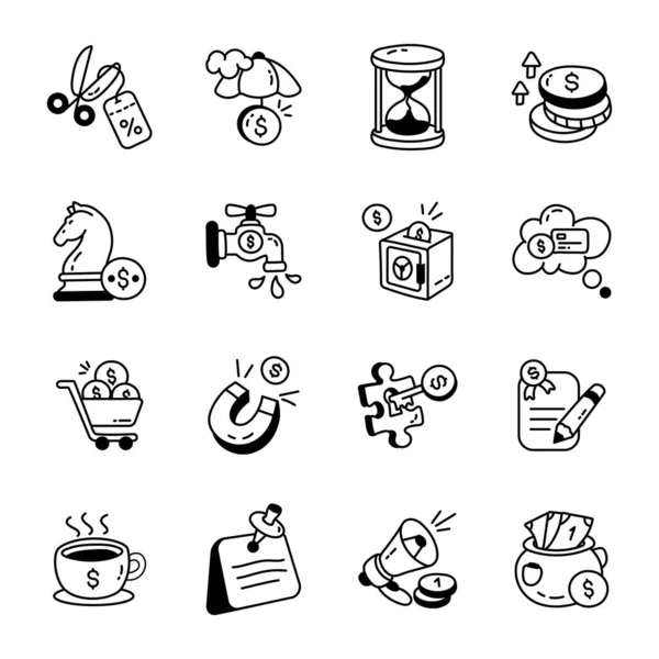 Business Strategy Doodles Icon Pack — Image vectorielle