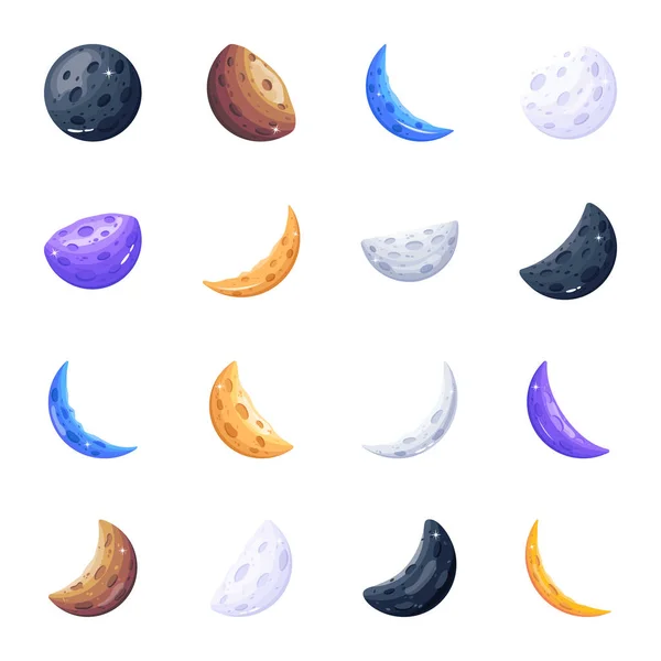Set Moon Icon Set Isolated White Background Vector Illustration — Stock Vector