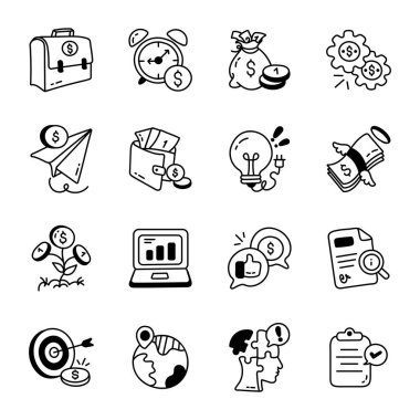 16 İş Kuruluşu Doodle Simgelerinin Seti