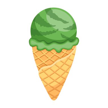ice cream cone with green and mint vector illustration