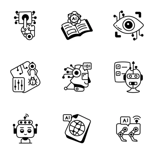 Premium Collection Hand Drawn Icons Robotics — Stockvektor