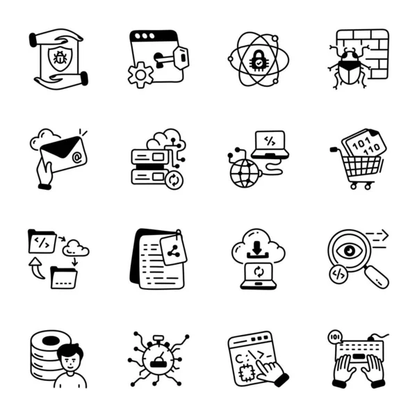 Bundle Data Monitoring Security Doodles — Image vectorielle