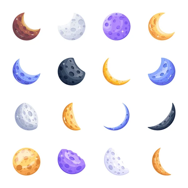 stock vector moon icon set, illustration, vector on white background.