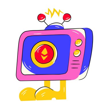 bir retro televizyonun karikatür çizimi 