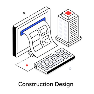 İnşaat tasarımının izometrik çizgi simgesi 