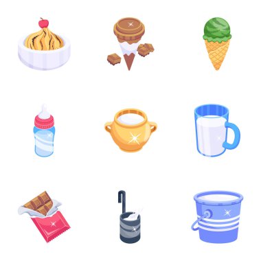 İzole edilmiş yiyecek ve içecek sembolü. kahve ve tatlı stok vektör illüstrasyonu koleksiyonu.