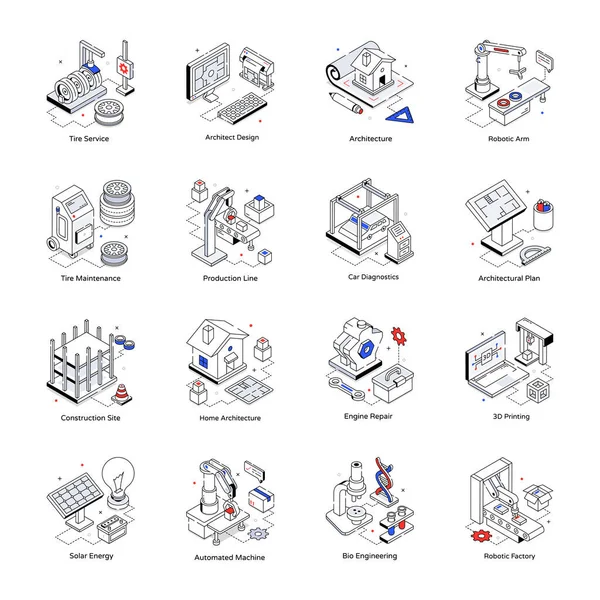 Illustration Vectorielle Ensemble Icônes Entreprise Architecture — Image vectorielle