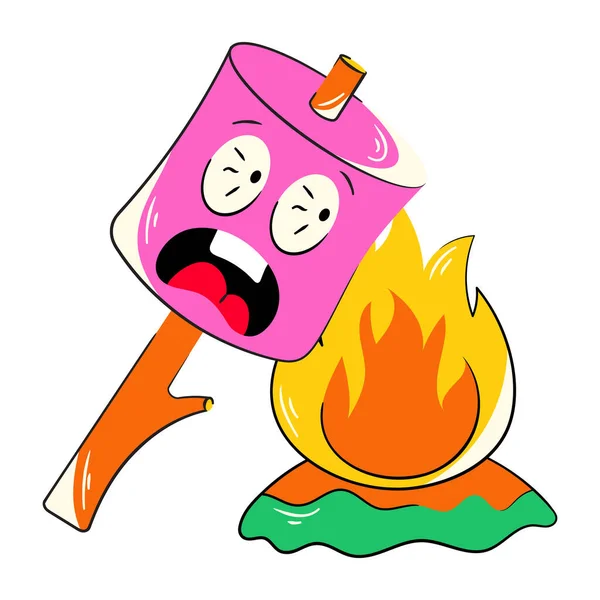 Αστείο Marshmallow Πρόσωπο Στη Φωτιά Διανυσματική Απεικόνιση Απλό Σχέδιο — Διανυσματικό Αρχείο