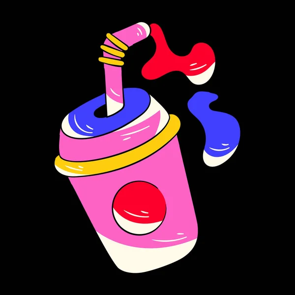 Illustration Vectorielle Dessin Animé Coloré Dessiné Main Avec Une Tasse — Image vectorielle