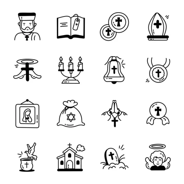 Religion Church Icons Set Simple Style Halloween Vector Icon Web — Vettoriale Stock