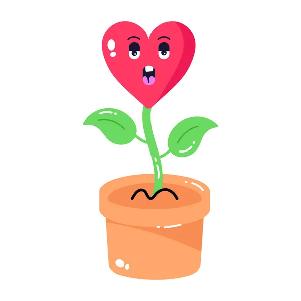 Χαριτωμένο Κόκκινο Λουλούδι Καρδιά Δοχείο Διάνυσμα Εικονογράφηση Σχεδιασμό — Διανυσματικό Αρχείο