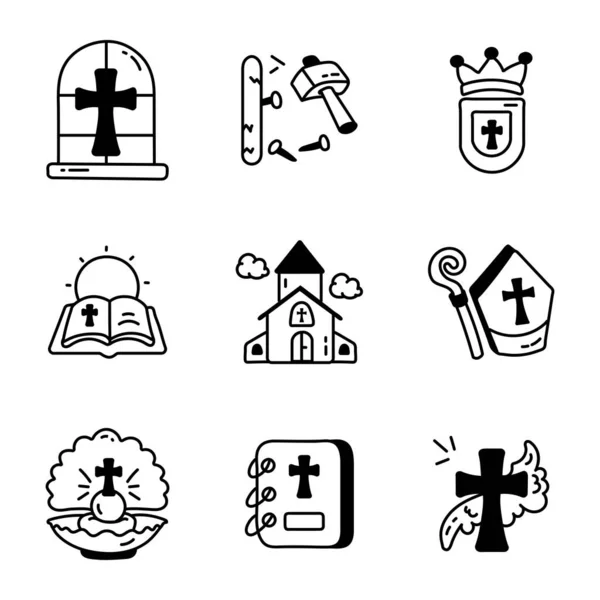 Illustrazione Vettoriale Una Serie Icone Religiose — Vettoriale Stock