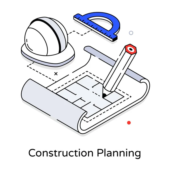 Izometrická Čára Plánováním Stavby Vektorová Ilustrace — Stockový vektor