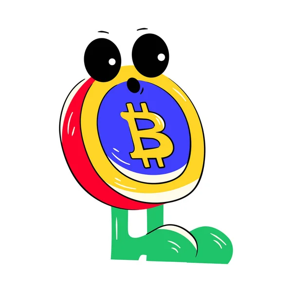 Ilustración Vectorial Lindo Personaje Dibujos Animados Con Bitcoin — Archivo Imágenes Vectoriales