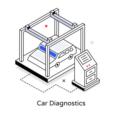 Araç tanılama ve vektör illüstrasyonlu izometrik çizgi pankartı