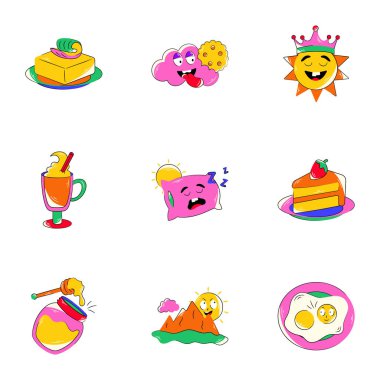 Sevimli çizgi film karakterleri, vektör illüstrasyonu basit tasarım