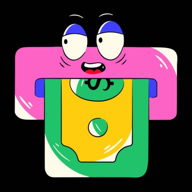 Gülen ve soru işareti olan komik bir çizgi film karakteri.