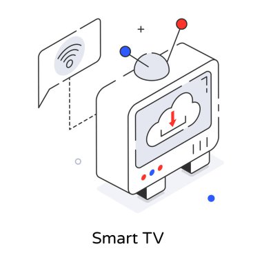 Akıllı TV ve vektör illüstrasyonlu izometrik çizgi pankartı