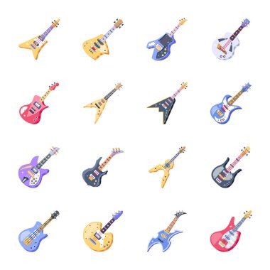 gitar simgeleri ayarlandı, vektör illüstrasyonu