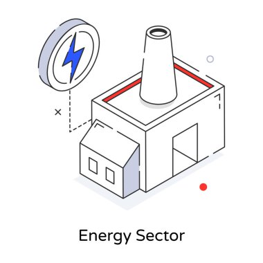 Enerji ve güç istasyonunun izometrik çizgi simgesi