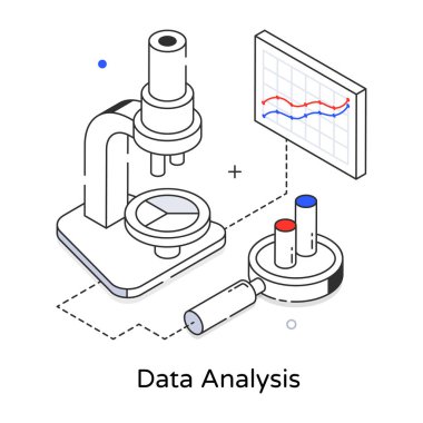 Veri analizi ve vektör illüstrasyonlu izometrik çizgi pankartı