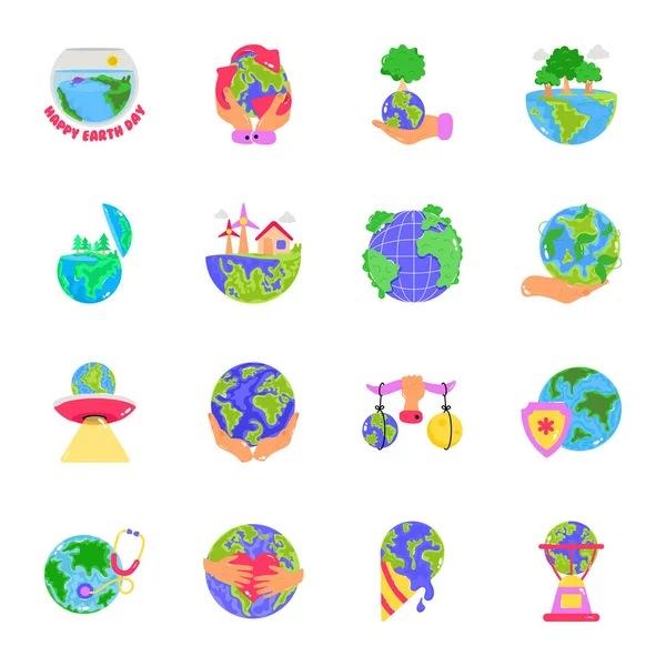Набір Іконок Дня Землі Стиль Плоского Дизайну Векторна Ілюстрація — стоковий вектор