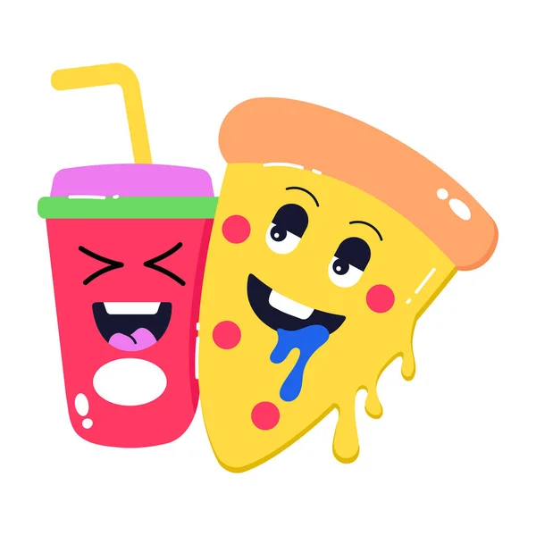 Pizza Soda Cartoon Characters Vector Illustration Simple Design — Stock Vector