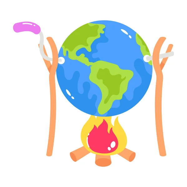 Erde Planet Flammen Vektorillustration Einfaches Design — Stockvektor
