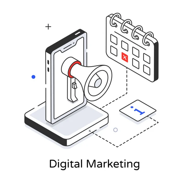 Banner Línea Isométrica Con Marketing Digital Ilustración Vectorial — Vector de stock