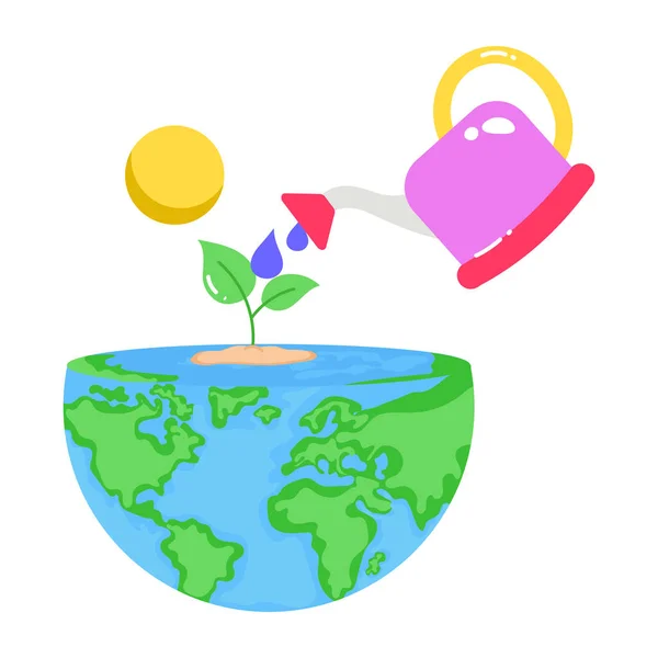 Erde Planet Mit Grünen Blättern Und Pflanzenvektor Illustration Design — Stockvektor