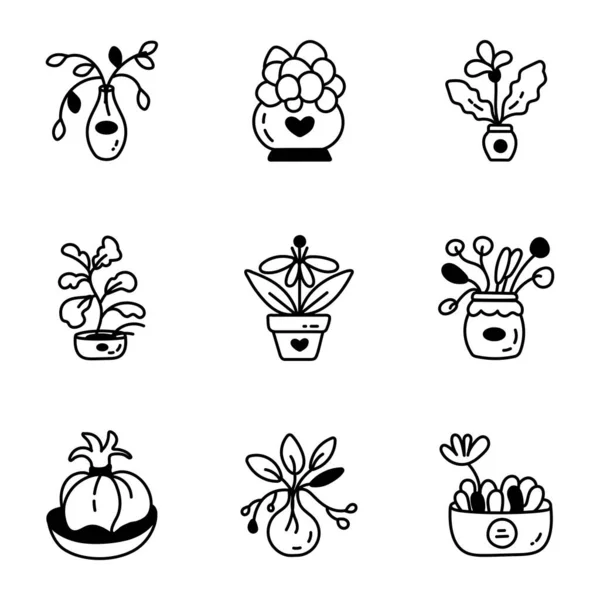 Reihe Von Vektorsymbolen Verschiedener Arten Von Pflanzen Blumen Und Anderen — Stockvektor