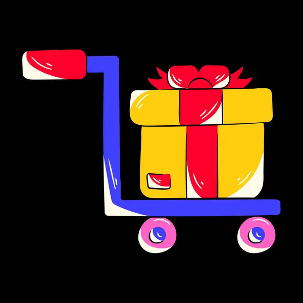 Vektor Illustration Einer Geschenkbox Mit Roter Schleife Und Schwarzem Telefon — Stockvektor