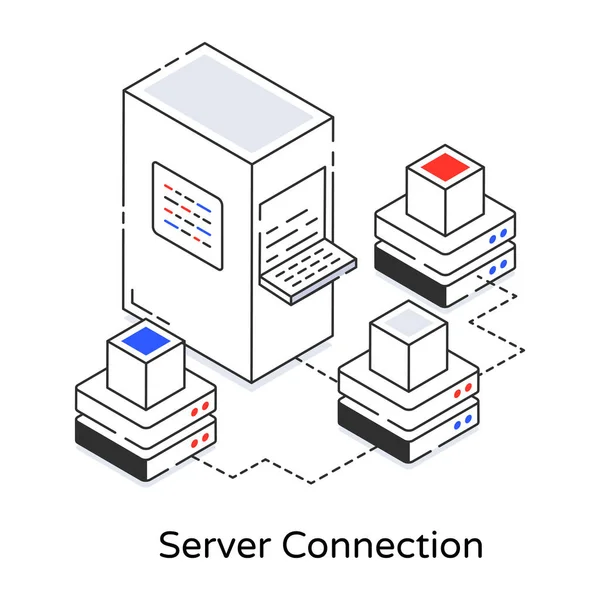 Isometric Line Banner Server Connection Vector Illustration — Stock Vector