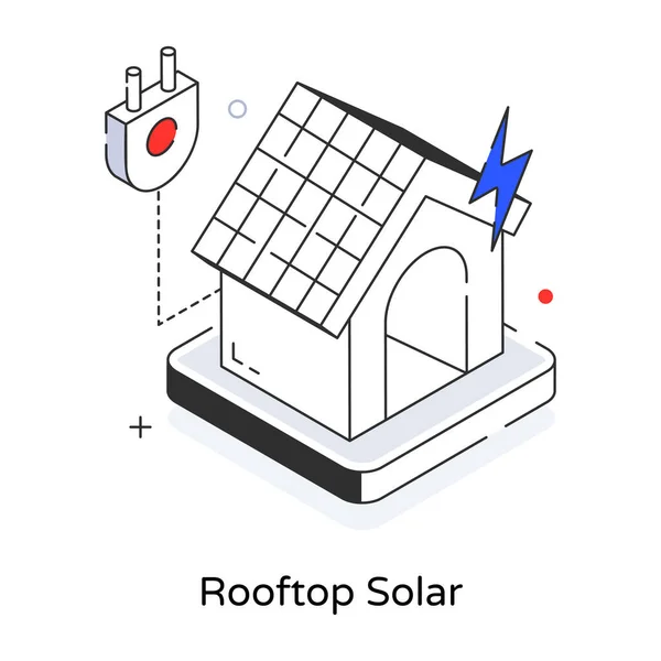 Isometrisches Linienbanner Mit Solaranlage Auf Dem Dach Vektorillustration — Stockvektor