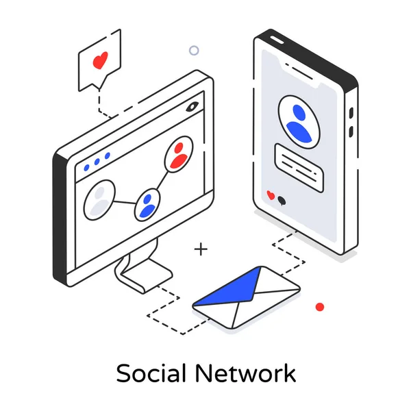 Icona Della Linea Applicazione Mobile Social Network — Vettoriale Stock