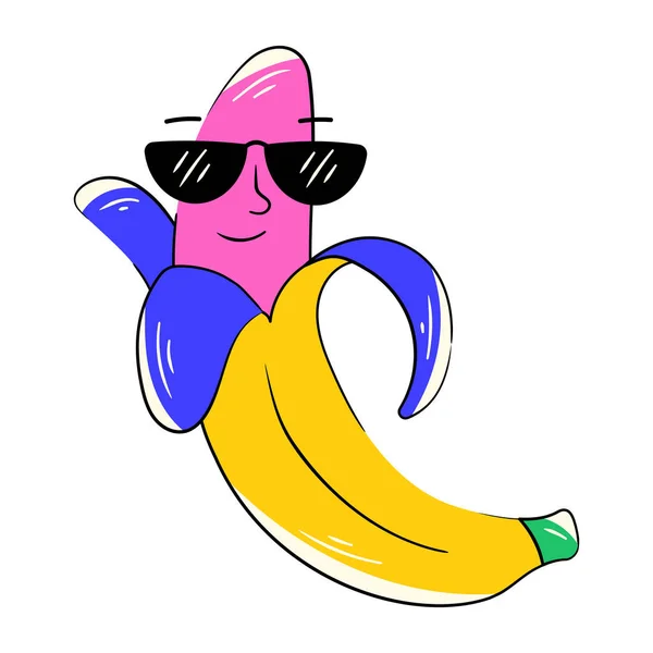Söt Tecknad Banan Med Solglasögon Vektor Illustration — Stock vektor
