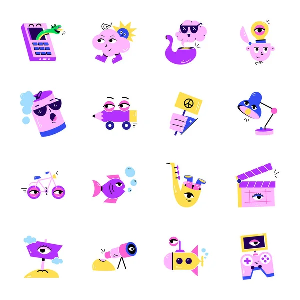 Conjunto Personagens Engraçados Desenhos Animados Emoções Diferentes — Vetor de Stock
