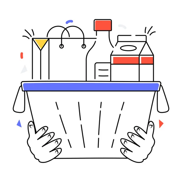 Hand Holding Shopping Basket Bottle Water — Stock Vector