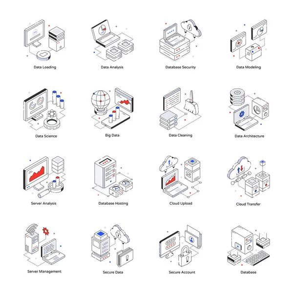 stock vector isometric icons of data, vector illustration