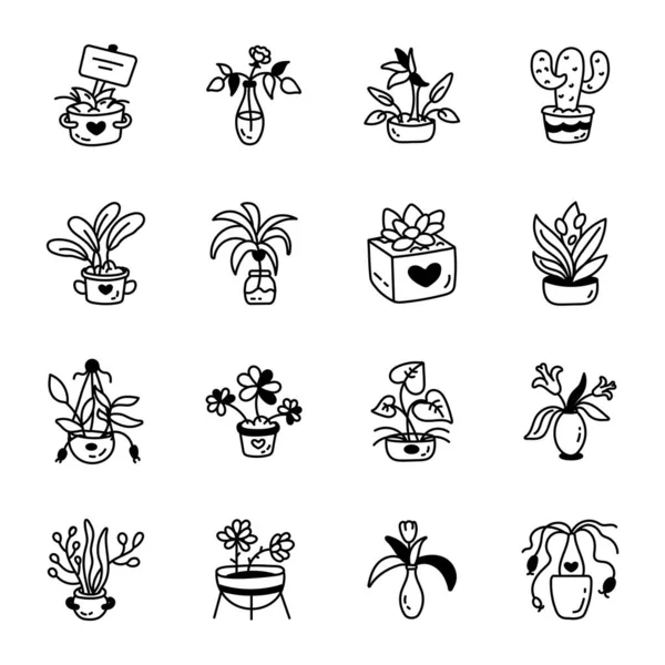 Ensemble Icônes Vectorielles Plantes Fleurs Plantes Autres Éléments — Image vectorielle