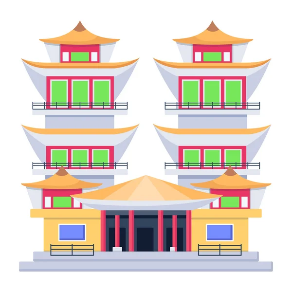 Colorido Vetor Ilustração Asiático Templo — Vetor de Stock