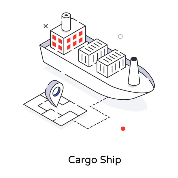 Isometrische Lijn Icoon Van Vrachtschip Met Locatie Navigatie Logistiek Logistiek — Stockvector