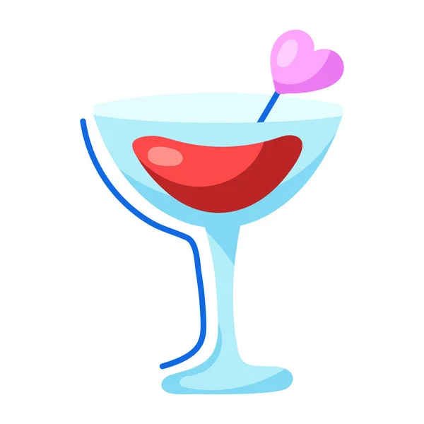 Bicchiere Cocktail Con Disegno Illustrazione Vettoriale Vino Cuore — Vettoriale Stock