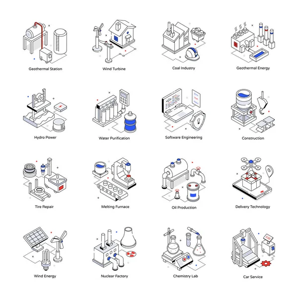 stock vector isometric line icons of the science and energy, vector illustration