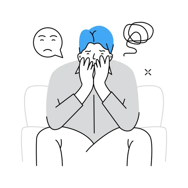 Crying Man Headache Sitting Sofa — стоковый вектор